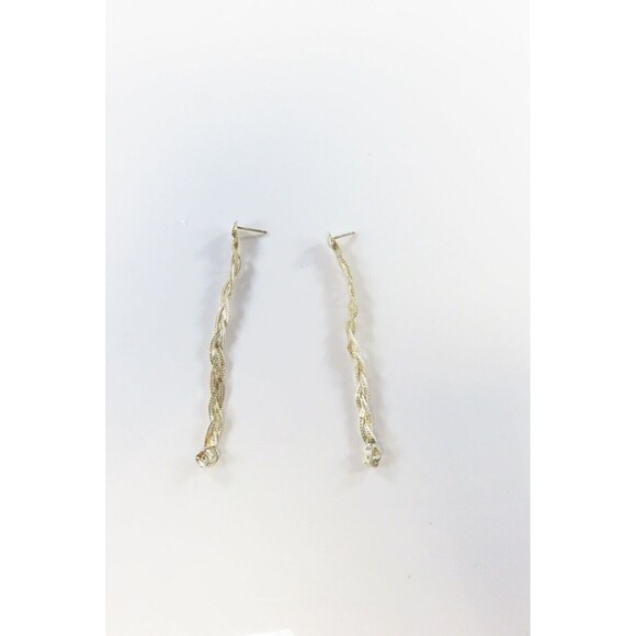 Vintage Woven Sterling Silver Link Chain Earrings 925 Italy 1 1/2" Drop - Picture 4 of 9